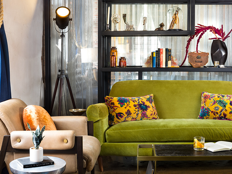 Sitting area in the lobby of Canvas Dallas Hotel