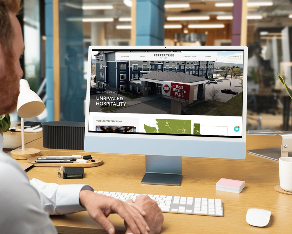 Peppertree Hotels website on a Desktop