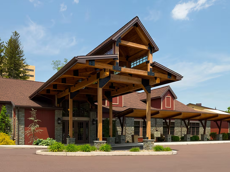 a building with a roof overhang